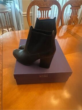 Stuart Weitzman Black leather Block Heel Ankle Booties